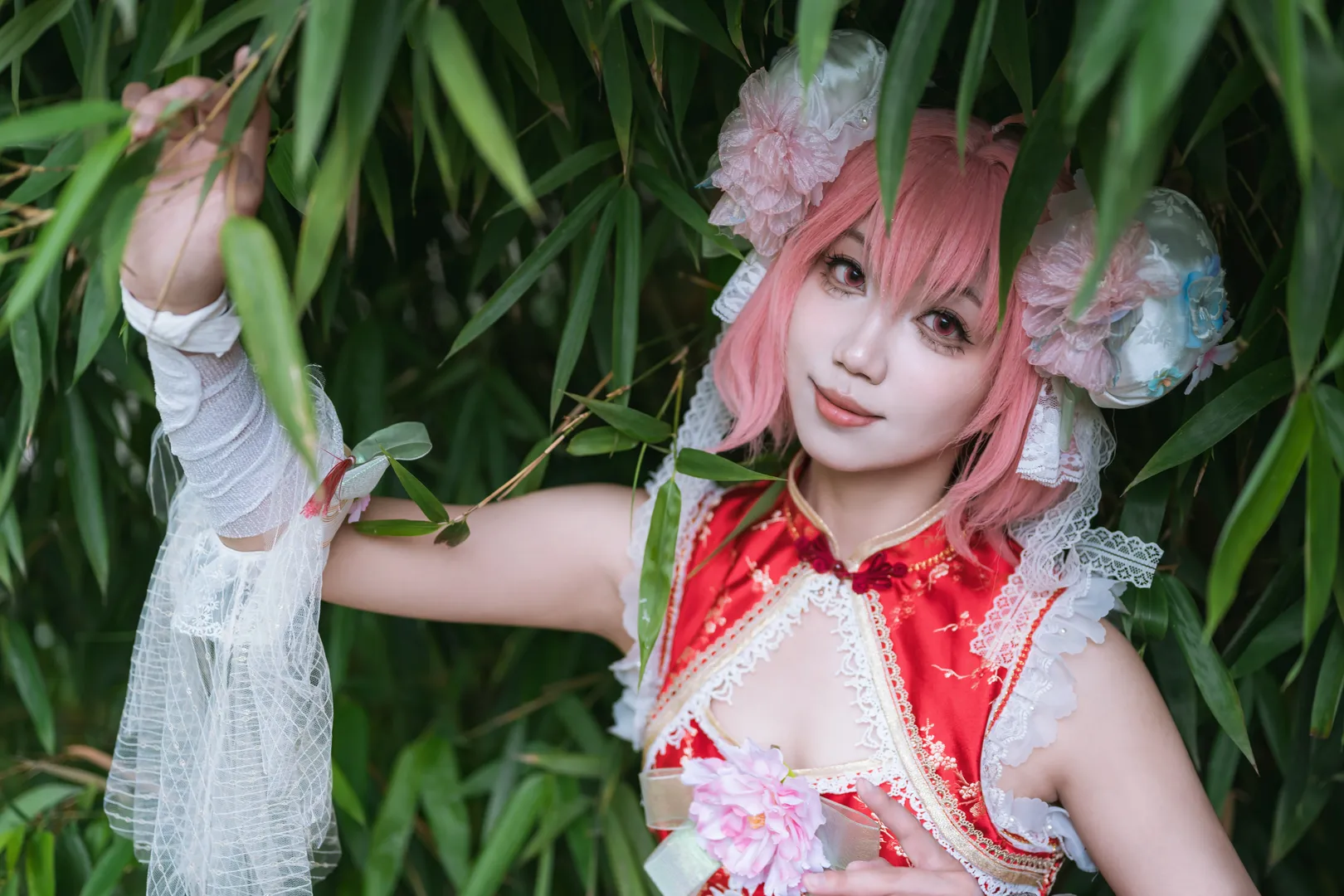 Touhou Project, Outdoor photography, White thigh-highs outfit, Bamboo forest photoshoot, Ibaraki Kasen cosplay - Image 6