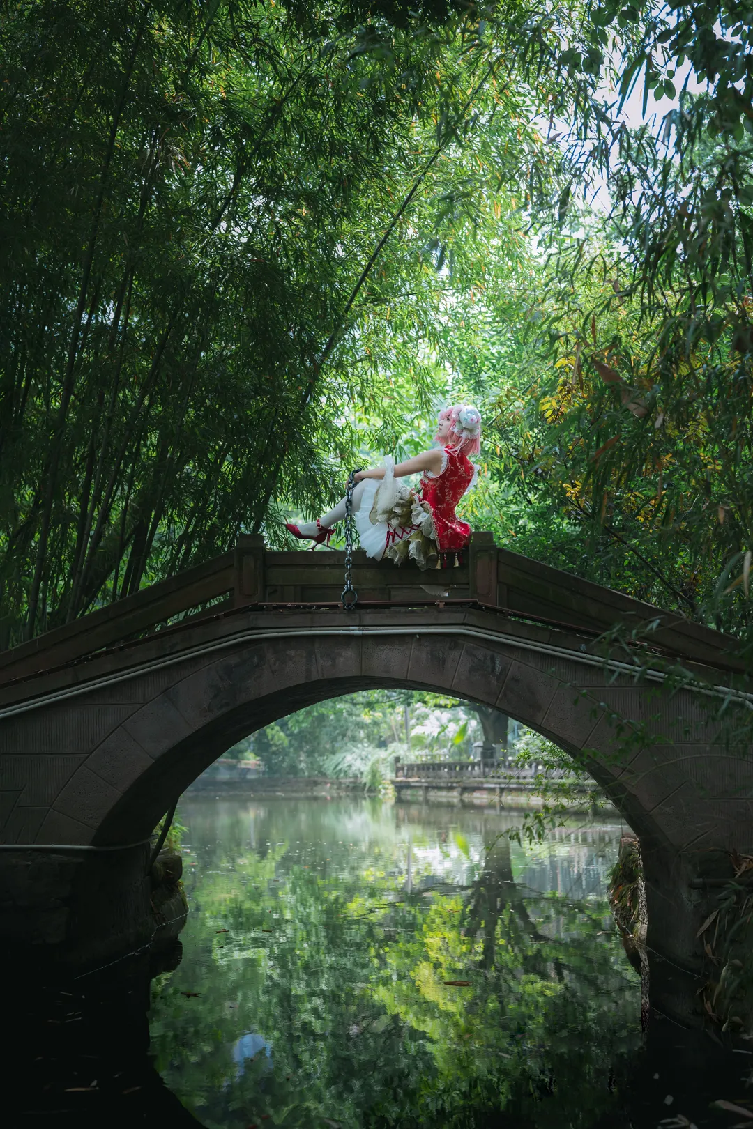 Touhou Project, Outdoor photography, White thigh-highs outfit, Bamboo forest photoshoot, Ibaraki Kasen cosplay - Image 7