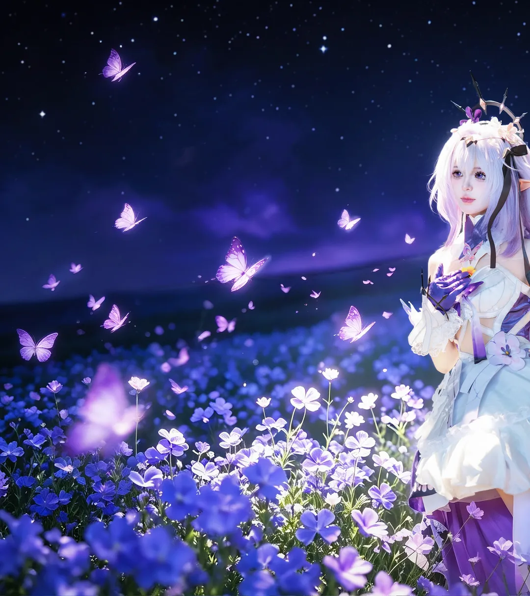 崩坏星穹铁道, 二次元cosplay, 遐蝶cos, 夜景人像, 花海外景 - 第1张