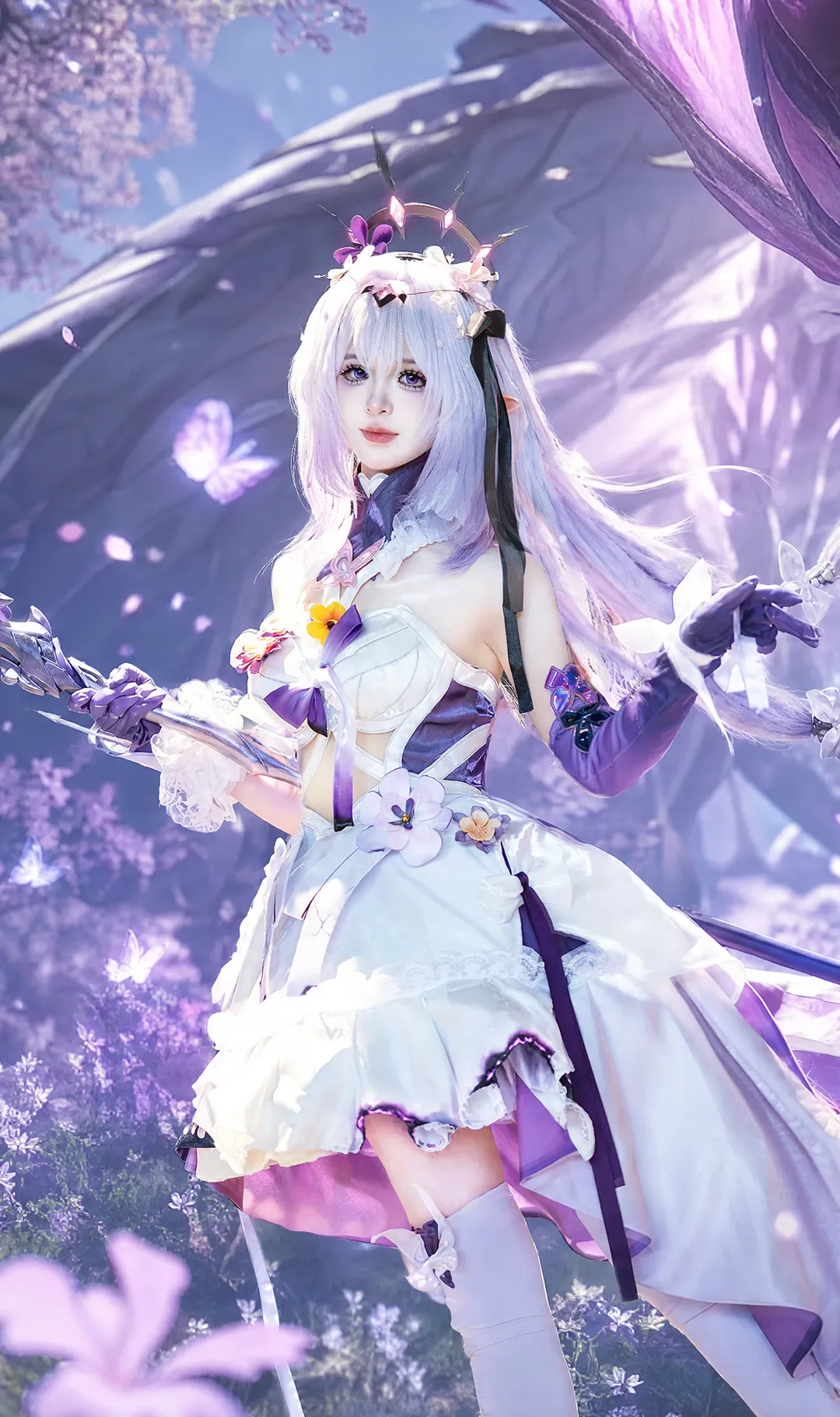 Honkai: Star Rail, Castorice cosplay, Cosplay photography, Fantasy cosplay, Purple-haired elf