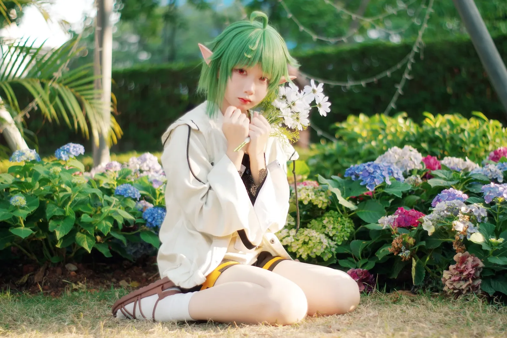 二次元コスプレ, 白ストッキング, エルフ耳, 無職転生, シルフィエット コスプレ