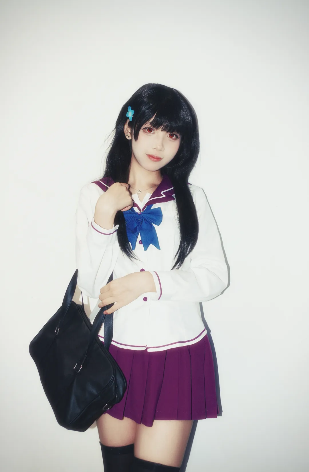 散華禮彌cos, 散華禮彌, 黑絲cosplay, 制服cos, 紅瞳