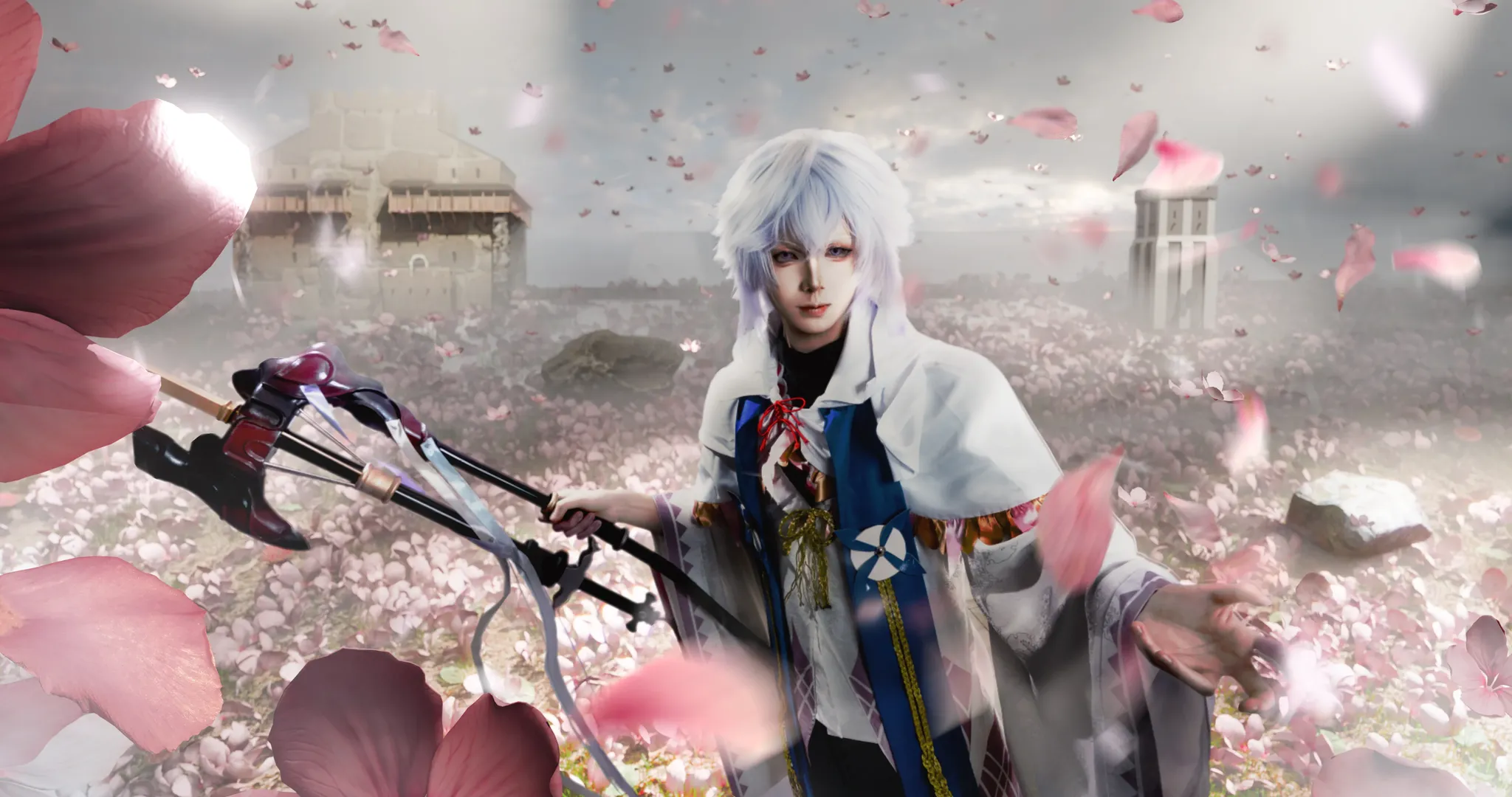 Firefly ACG Expo, FGO cosplay, Everdistant Utopia, White-haired battle bow, Flower sea post-processing
