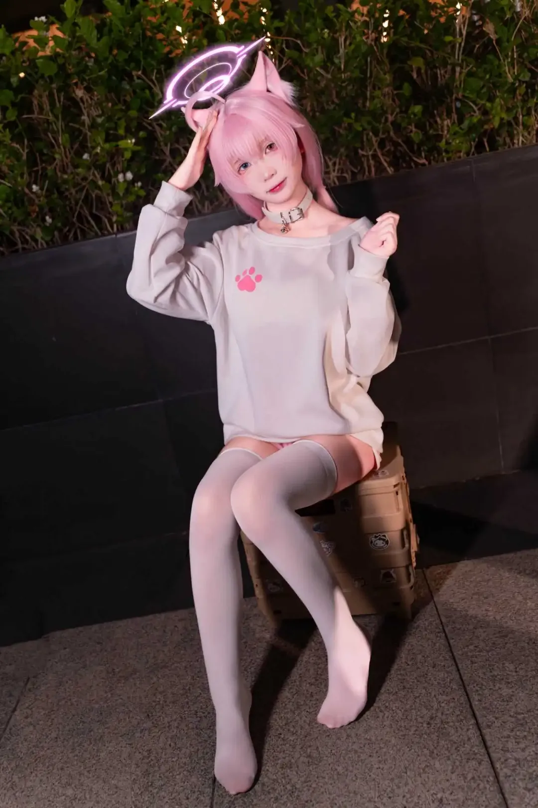 蔚蓝档案, 二次元cosplay, 小鸟游星野cos, 漫展外景, 白丝猫耳