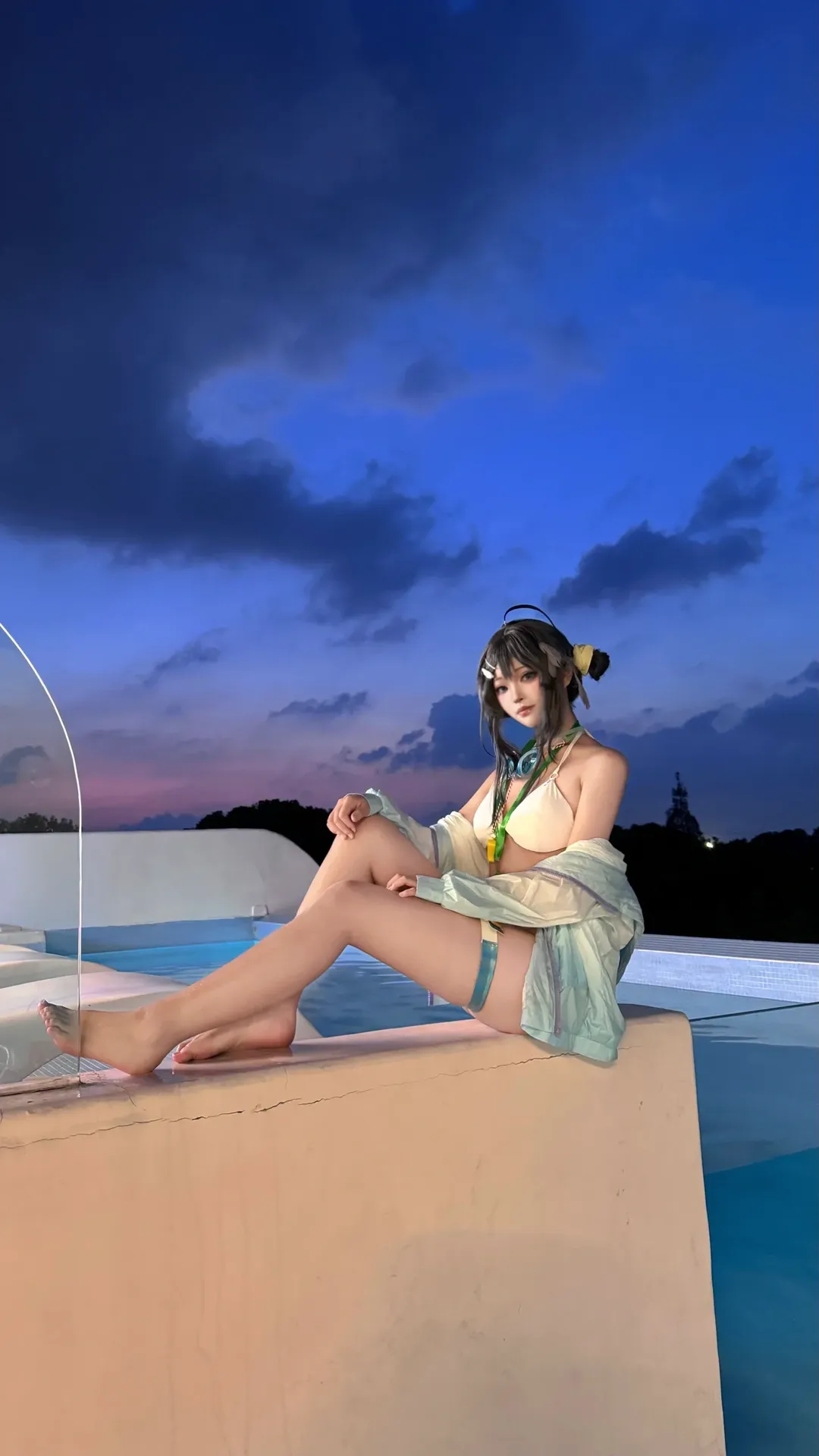 Swimsuit cosplay, Arknights, Blue Hour, Night view cosplay, La Pluma cosplay