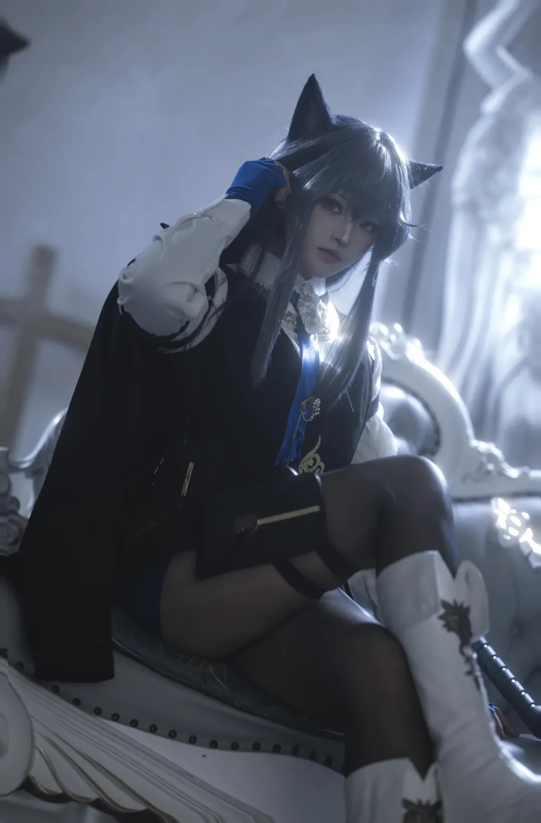 明日方舟, cosplay攝影, 黑絲cos, 緘默德克薩斯cos, 暗調氛圍