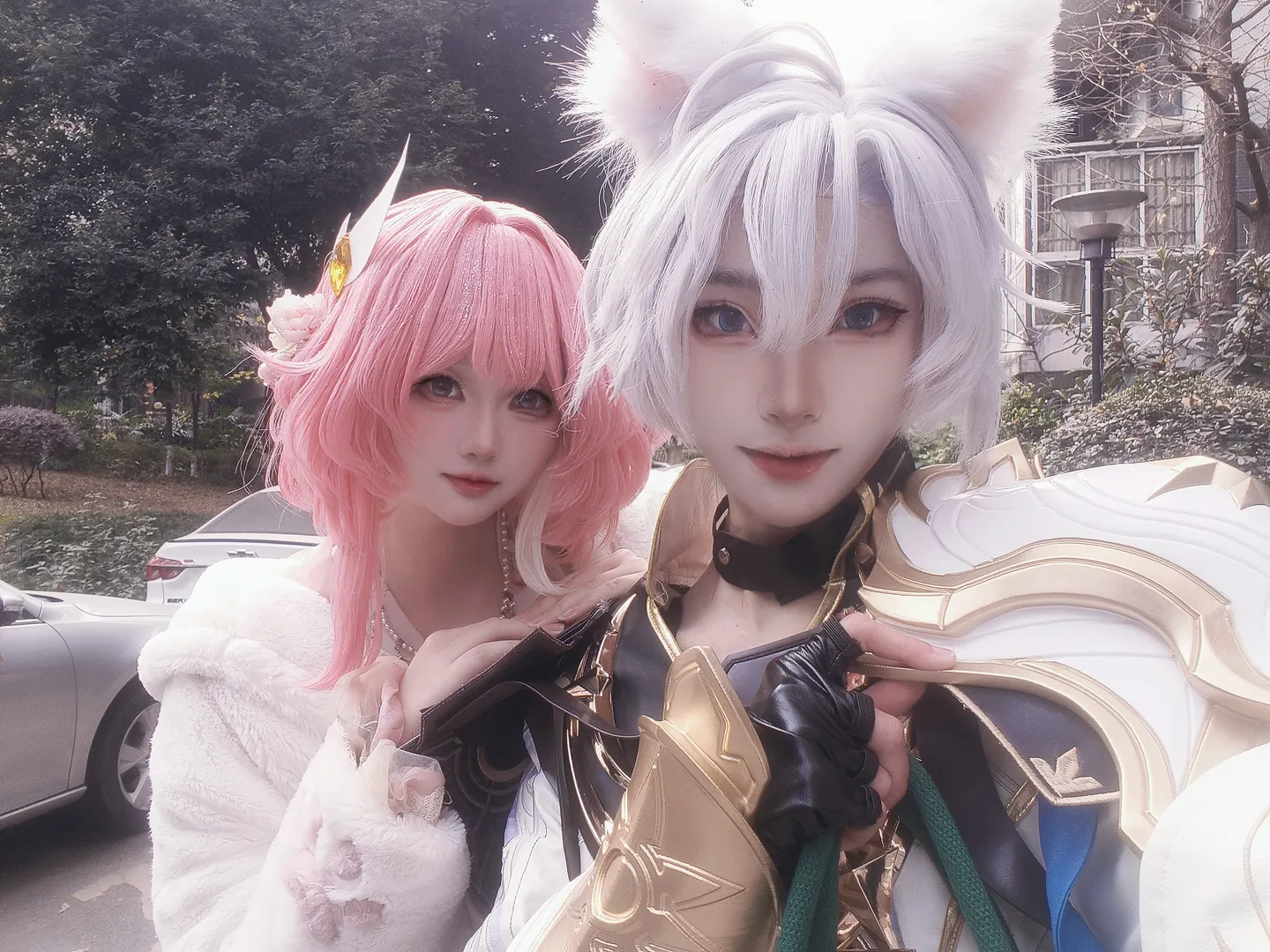 户外摄影, 双人cosplay, 崩坏星穹铁道cos, 兽耳假发, 天府红