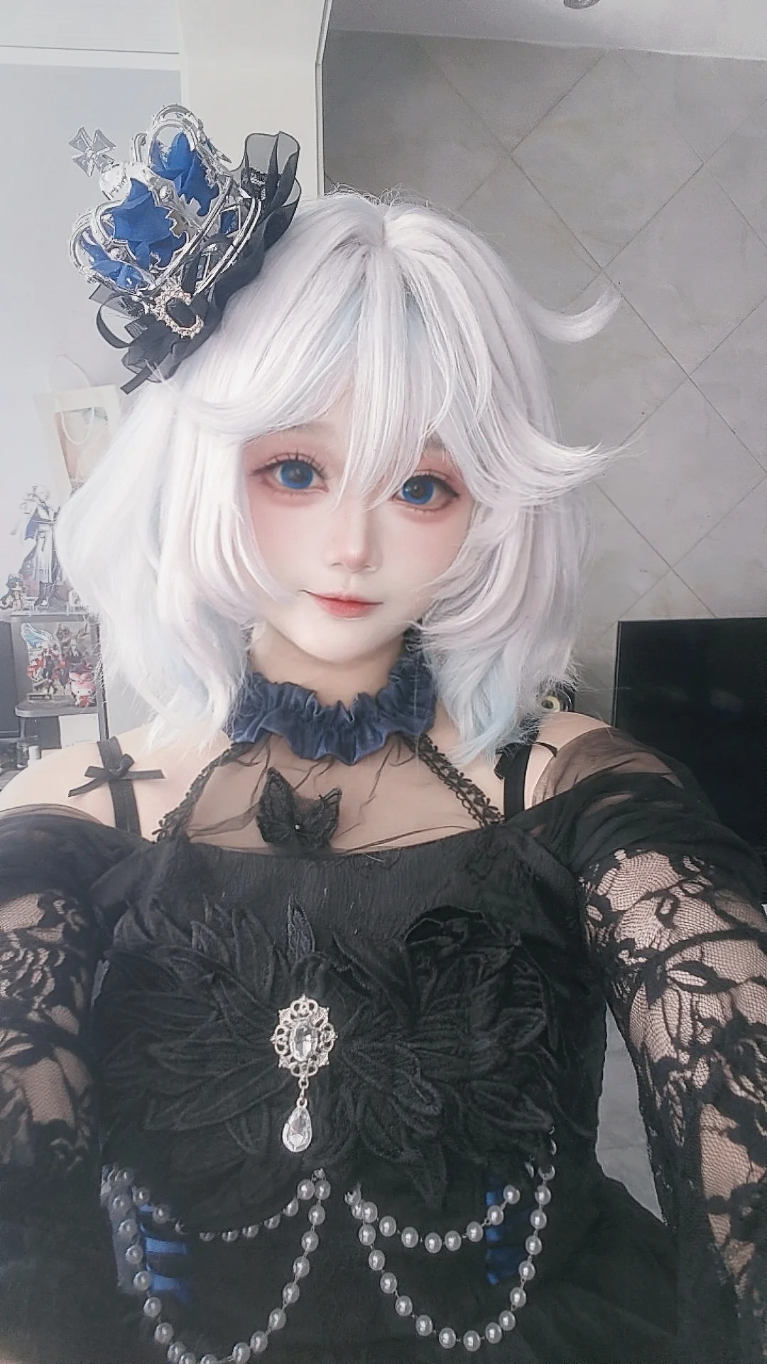 原神, 芙宁娜cos, 哥特洛丽塔, cos日常, 银白假发