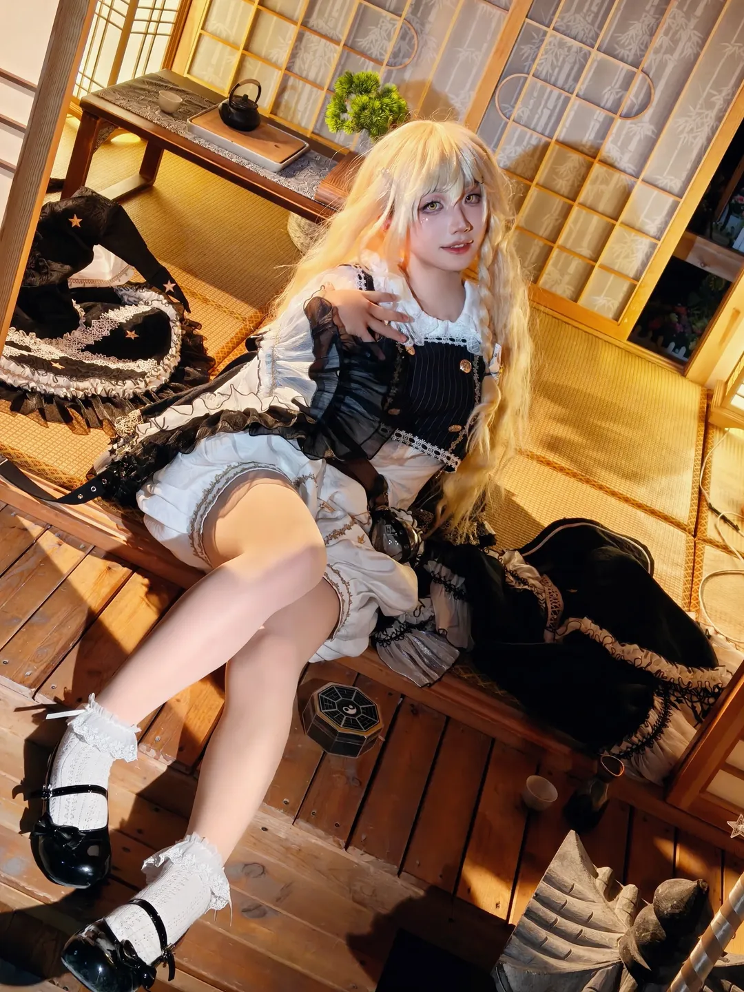東方Project, 霧雨魔理沙 コスプレ, コスプレ撮影, 和風庭園, 黒白ロリータ