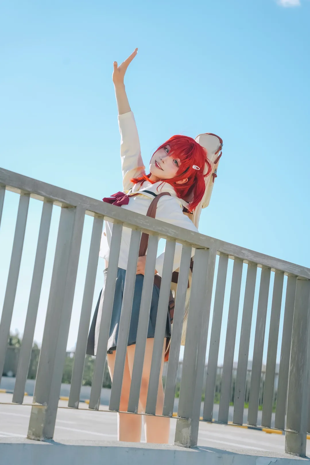 JK制服, ぼっち・ざ・ろっく！, 屋上外景, ギター少女, 喜多郁代コスプレ - 1枚目