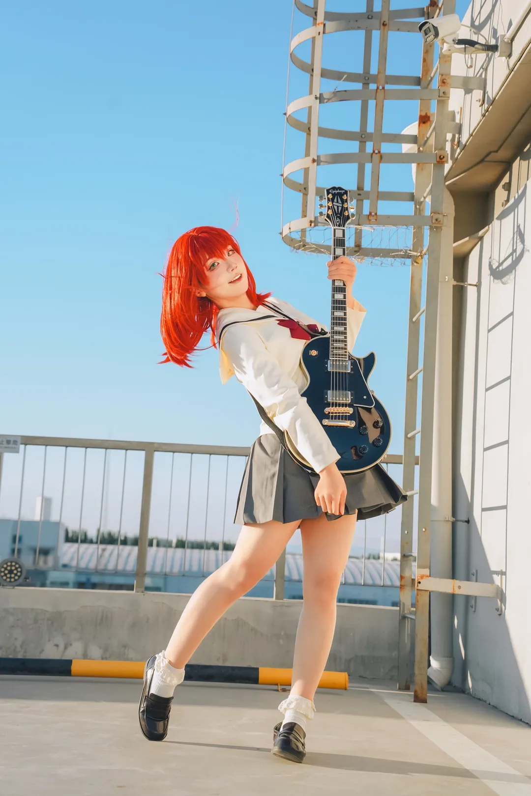 jk制服, 孤独摇滚, 天台外景, 吉他少女, 喜多郁代cos