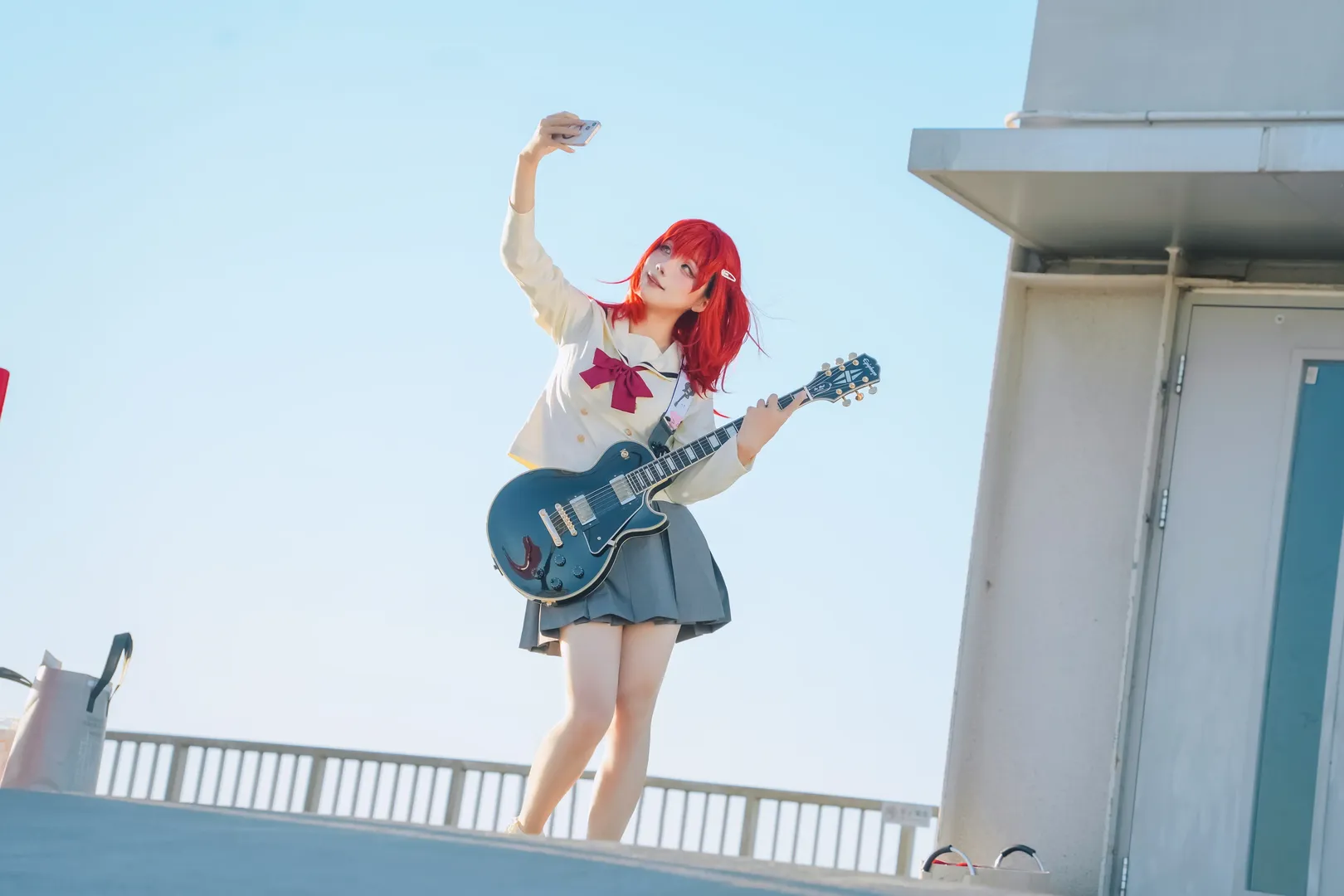 JK制服, ぼっち・ざ・ろっく！, 屋上外景, ギター少女, 喜多郁代コスプレ - 7枚目