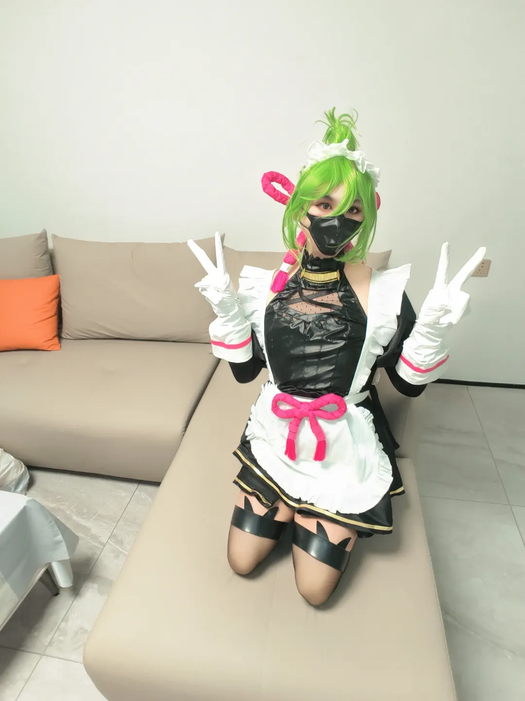 Genshin Impact, Stocking outfit, Maid outfit cosplay, Home-style photoshoot, Kuki Shinobu cosplay - Image 1