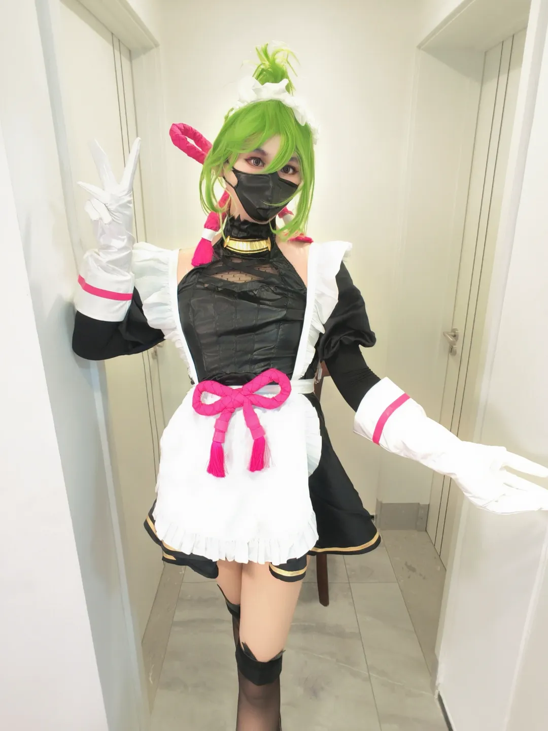Genshin Impact, Stocking outfit, Maid outfit cosplay, Home-style photoshoot, Kuki Shinobu cosplay - Image 12
