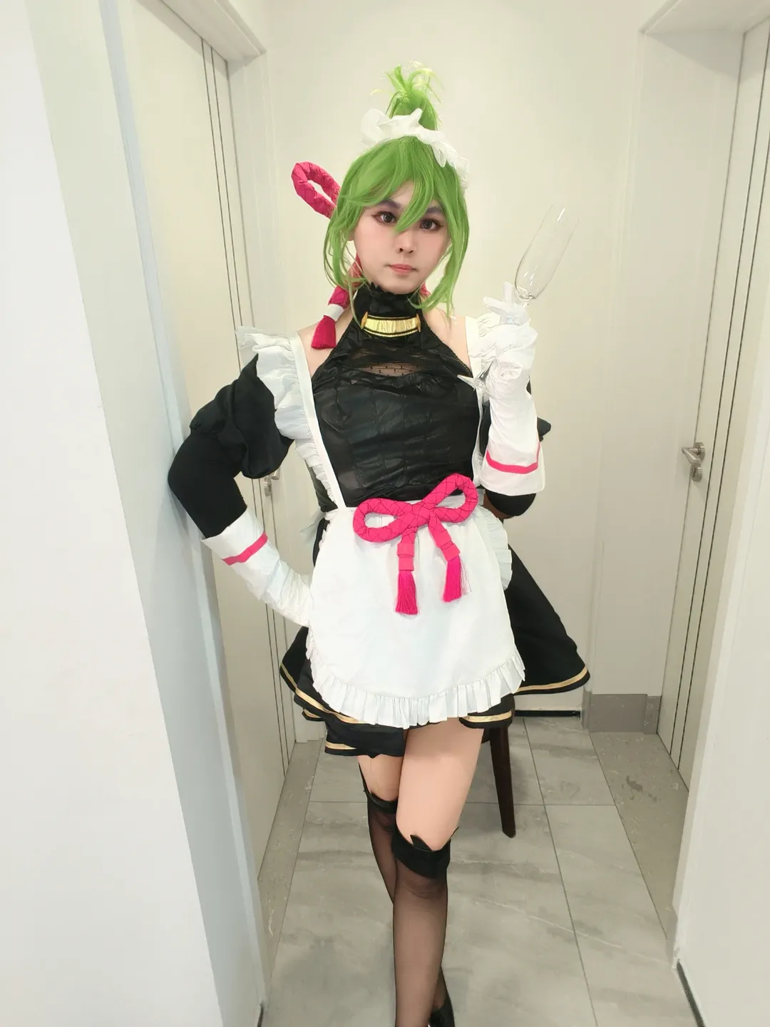 Genshin Impact, Stocking outfit, Maid outfit cosplay, Home-style photoshoot, Kuki Shinobu cosplay - Image 13