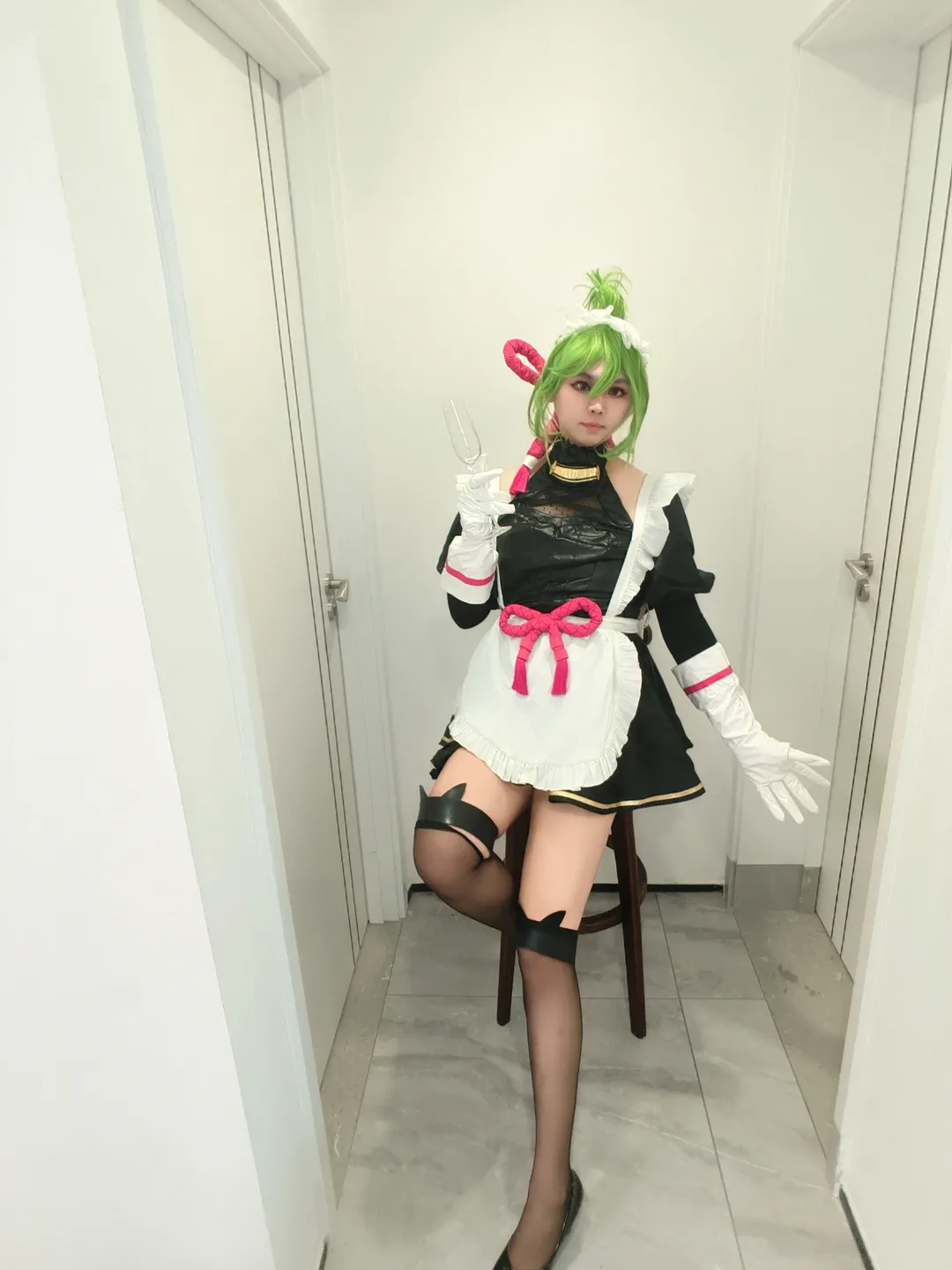 Genshin Impact, Stocking outfit, Maid outfit cosplay, Home-style photoshoot, Kuki Shinobu cosplay - Image 14