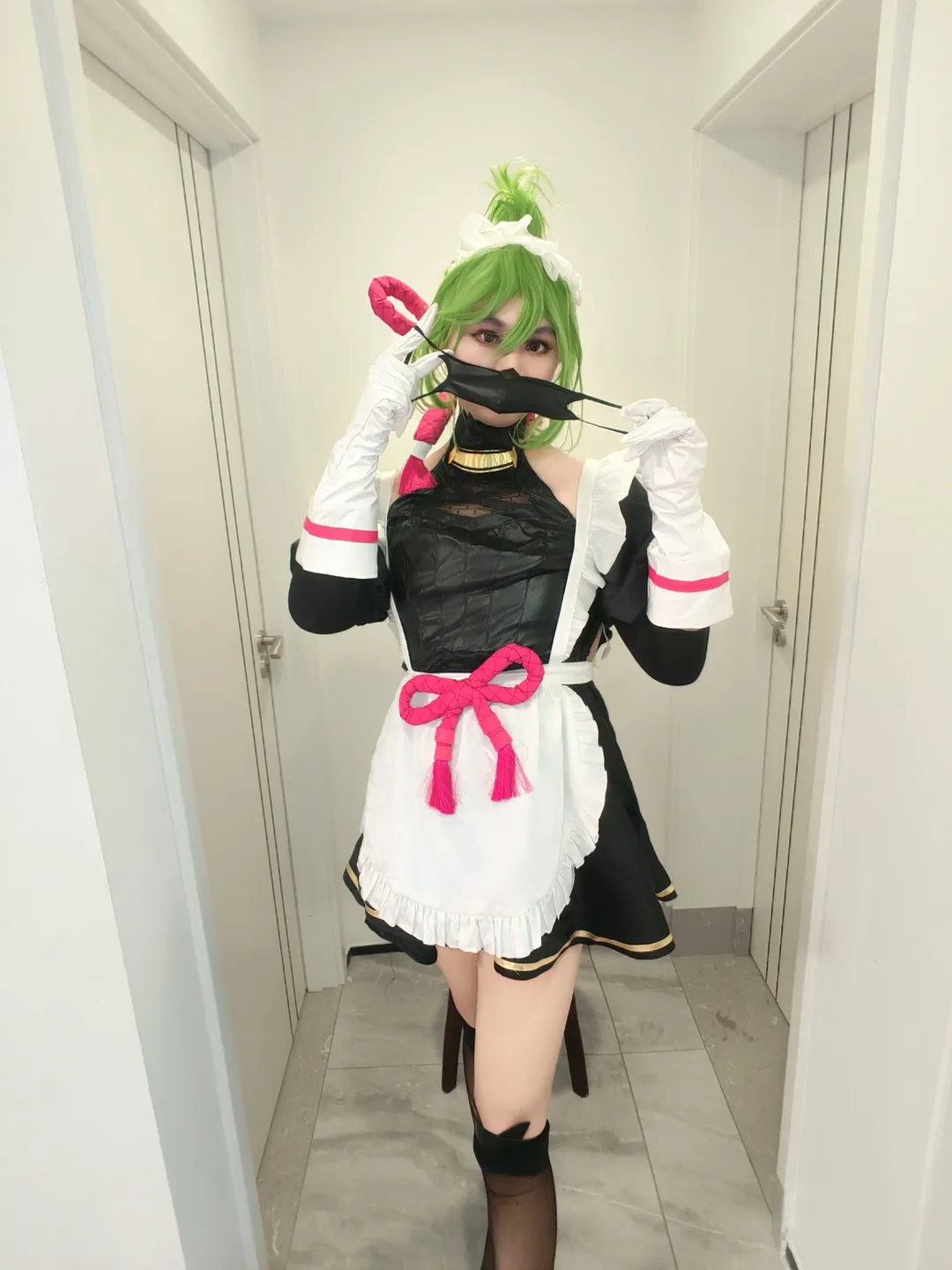 Genshin Impact, Stocking outfit, Maid outfit cosplay, Home-style photoshoot, Kuki Shinobu cosplay - Image 15