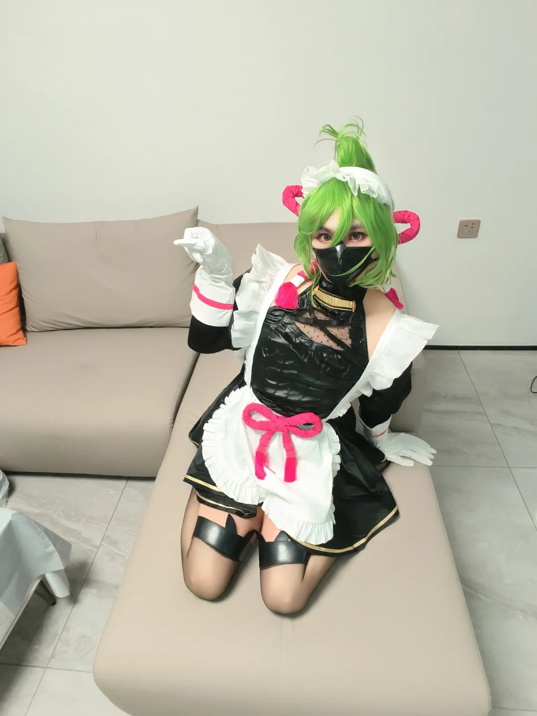 Genshin Impact, Stocking outfit, Maid outfit cosplay, Home-style photoshoot, Kuki Shinobu cosplay - Image 9