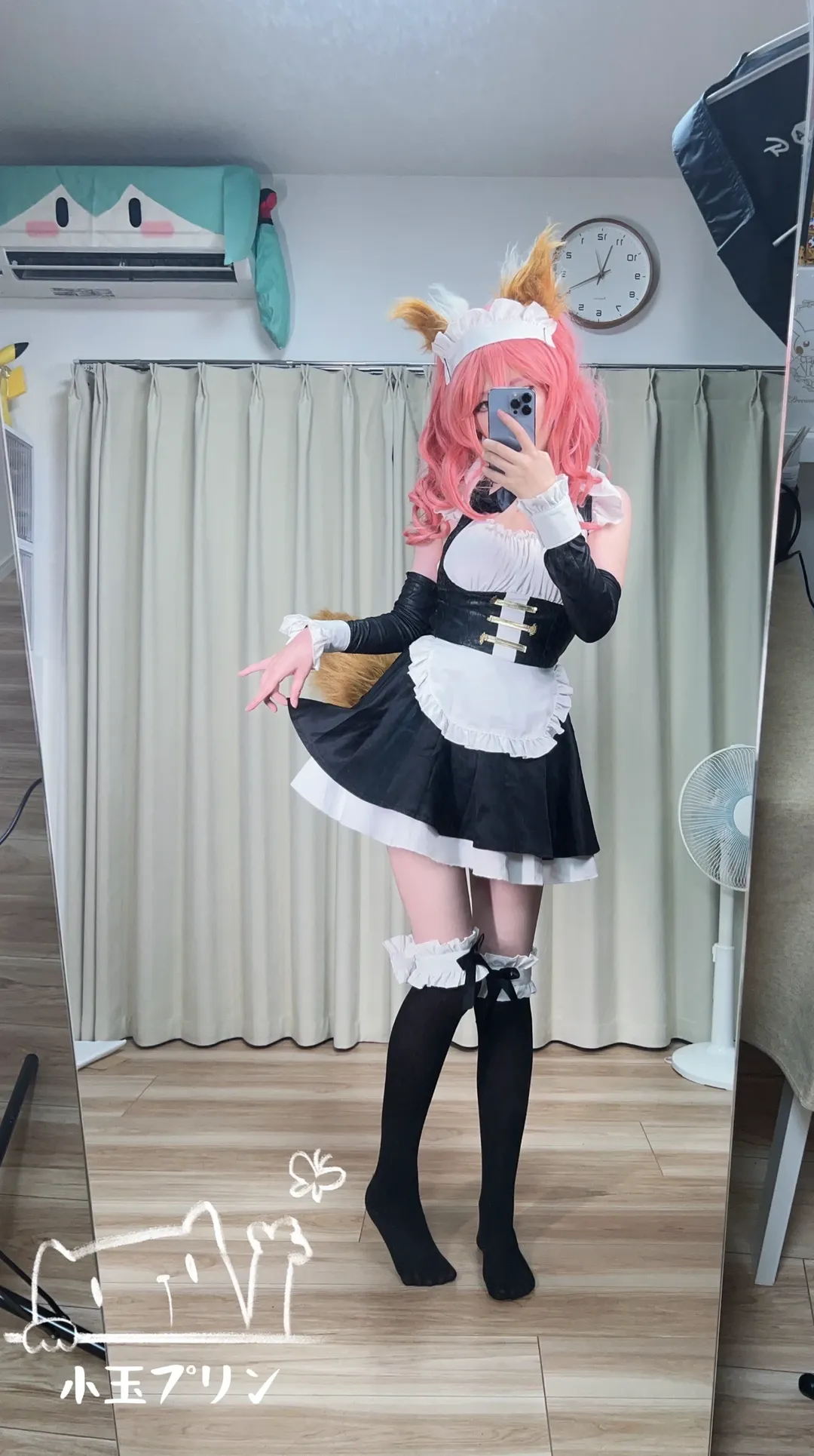 女仆装, fgo, 对镜自拍, 玉藻前cos, 黑丝长筒袜