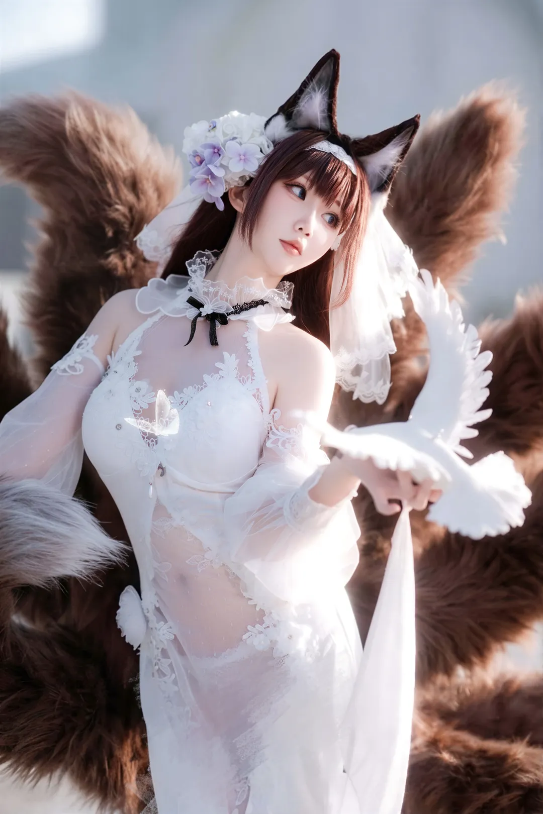 アズールレーン, 白ストッキング, 天城 コスプレ, 狐耳, 天城 水月の花燭コスプレ - 1枚目