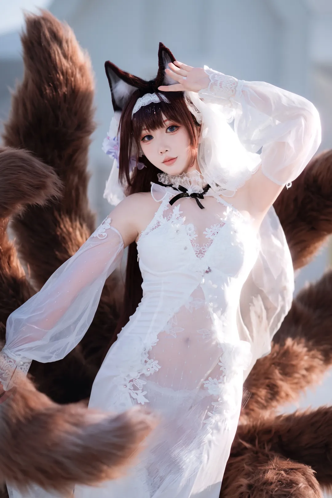 アズールレーン, 白ストッキング, 天城 コスプレ, 狐耳, 天城 水月の花燭コスプレ - 2枚目
