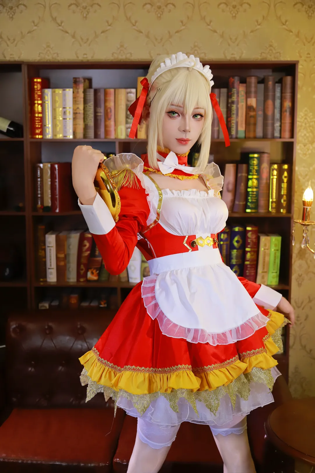 Fate/Grand Order, メイド服, 白ストッキング, ネロ コスプレ, レトロ撮影 - 8枚目