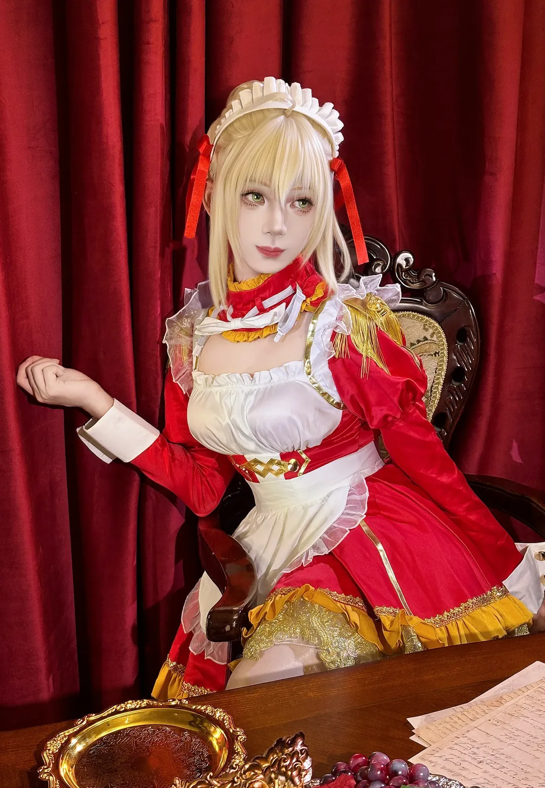 Fate/Grand Order, メイド服, 白ストッキング, ネロ コスプレ, レトロ撮影 - 9枚目