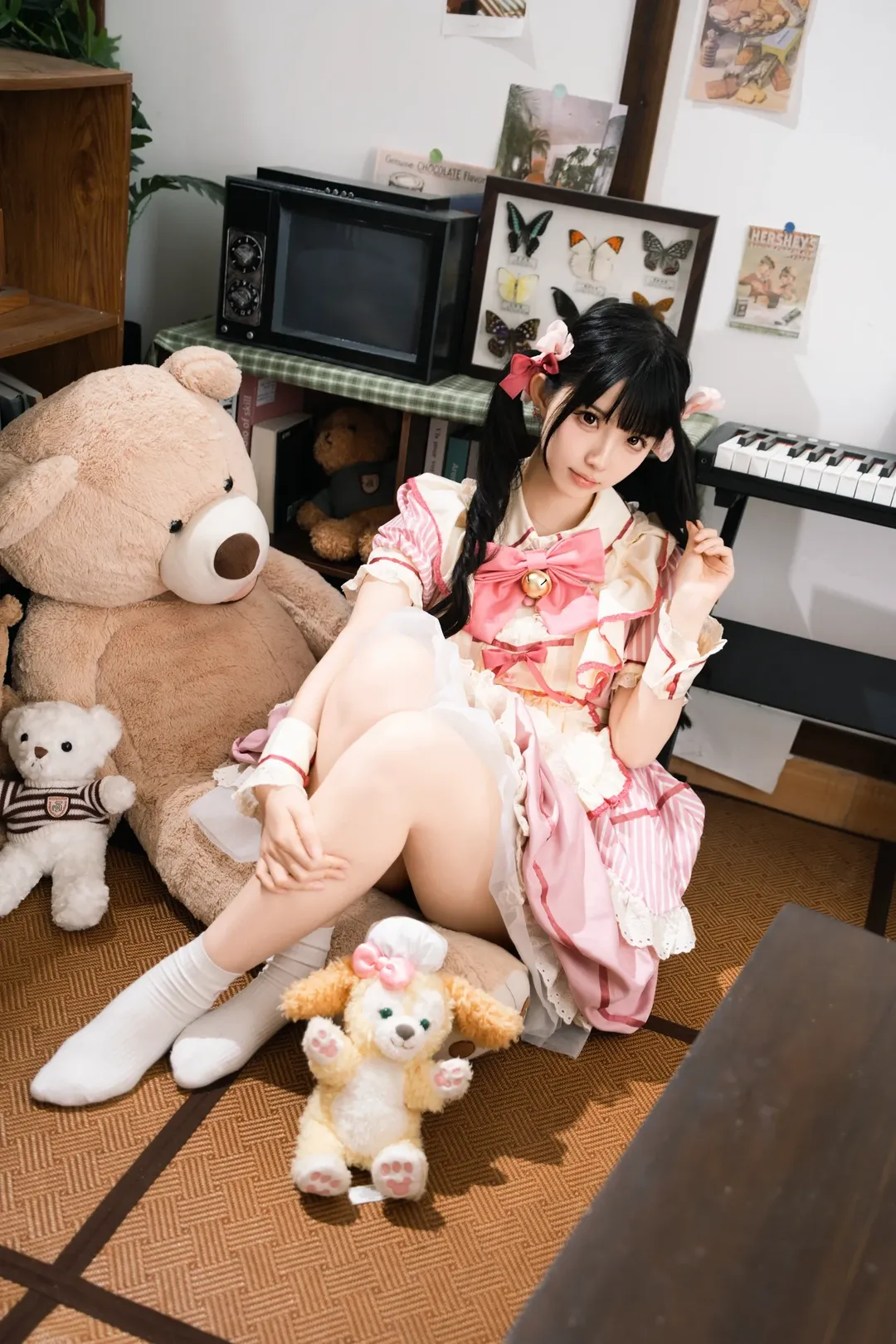 女仆装cosplay, 宅家日常, lo裙穿搭, 温馨房间, 小熊主题