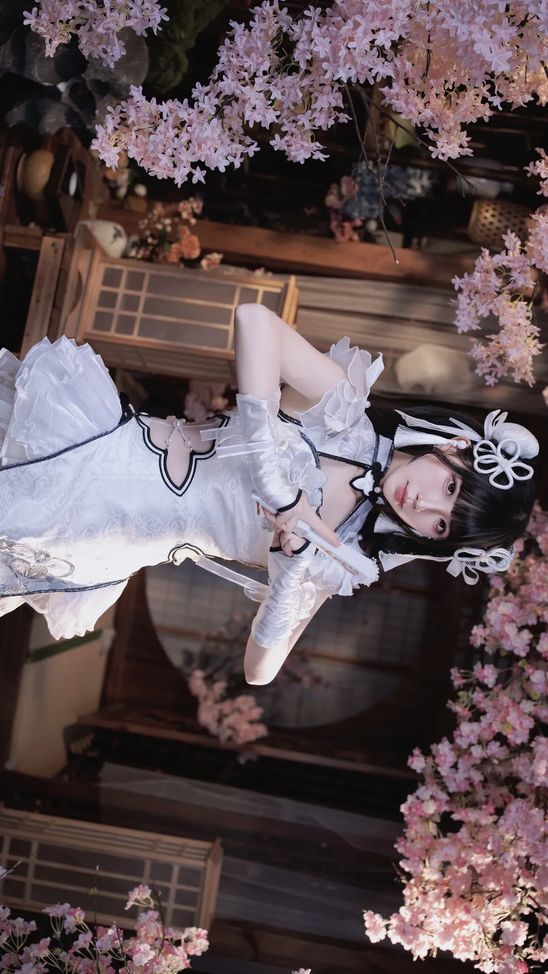 少女写真, 和风cos, 白丝, 樱花cos, 日式庭院摄影 - 第3张