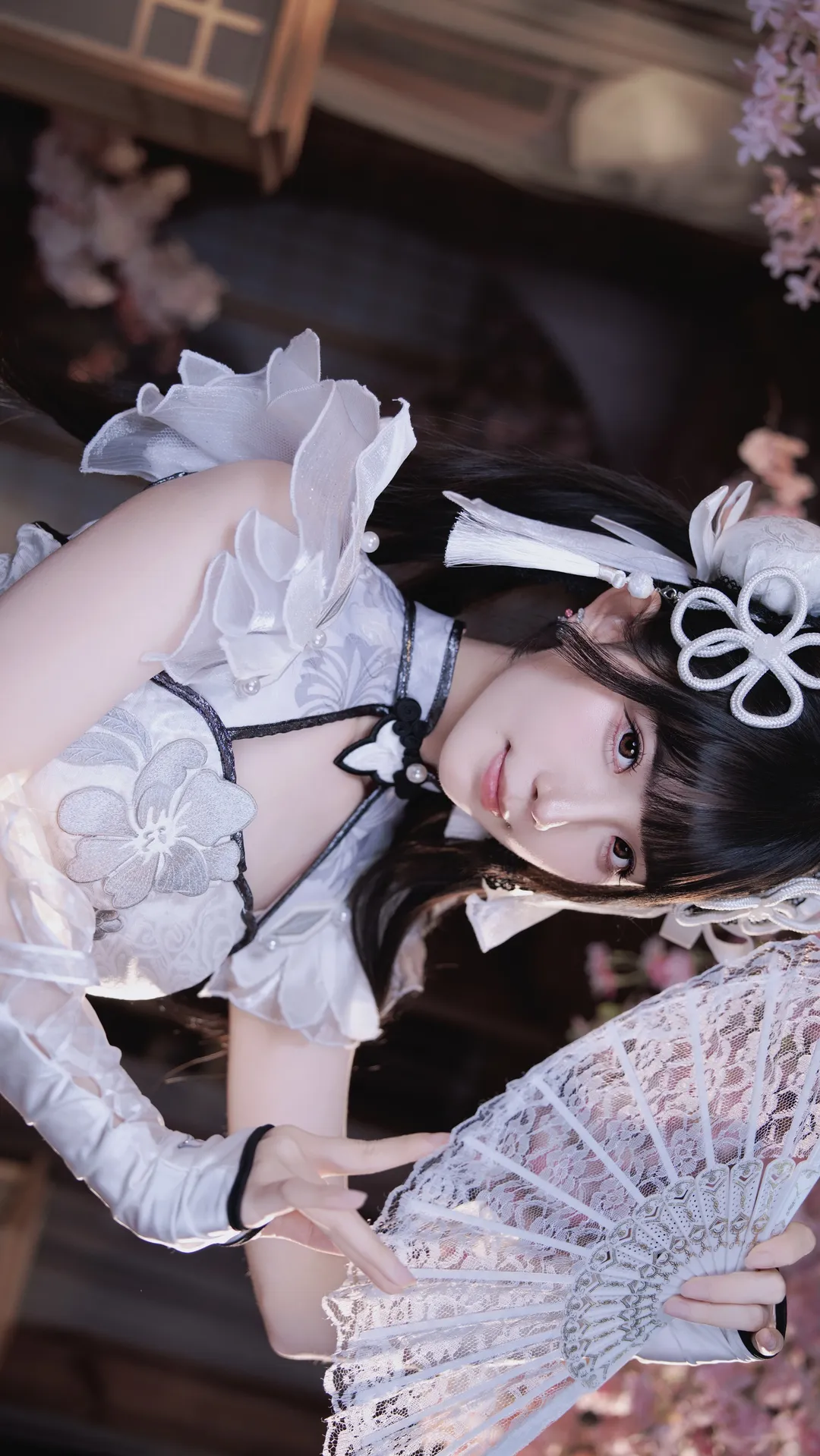 少女写真, 和风cos, 白丝, 樱花cos, 日式庭院摄影 - 第4张