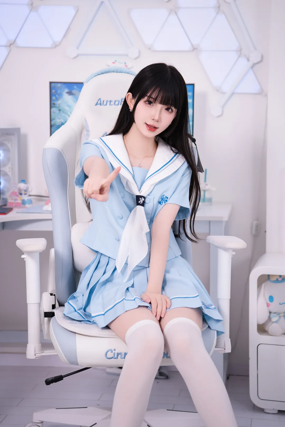 二次元摄影, 水手服cos, 可爱少女, 白丝连裤袜, 电竞房 - 第2张