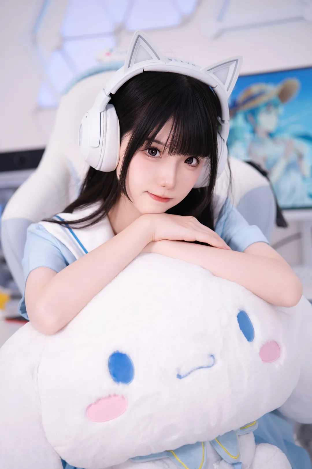 二次元摄影, 水手服cos, 可爱少女, 白丝连裤袜, 电竞房 - 第3张