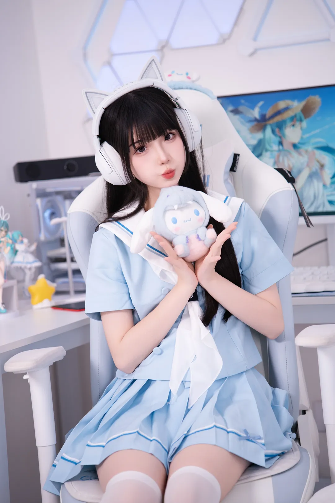 二次元摄影, 水手服cos, 可爱少女, 白丝连裤袜, 电竞房 - 第5张