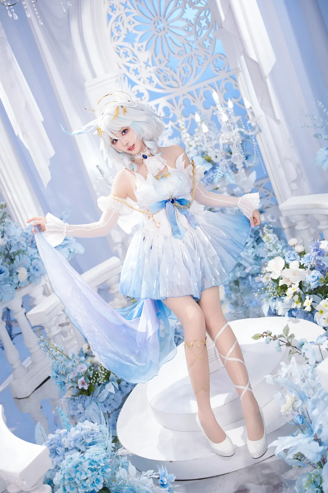 アズールレーン, 雪女・高漸離コスプレ, 清夏楽園の秘境, ストッキングレッグアクセコスプレ, 青と白のドリーミー写真