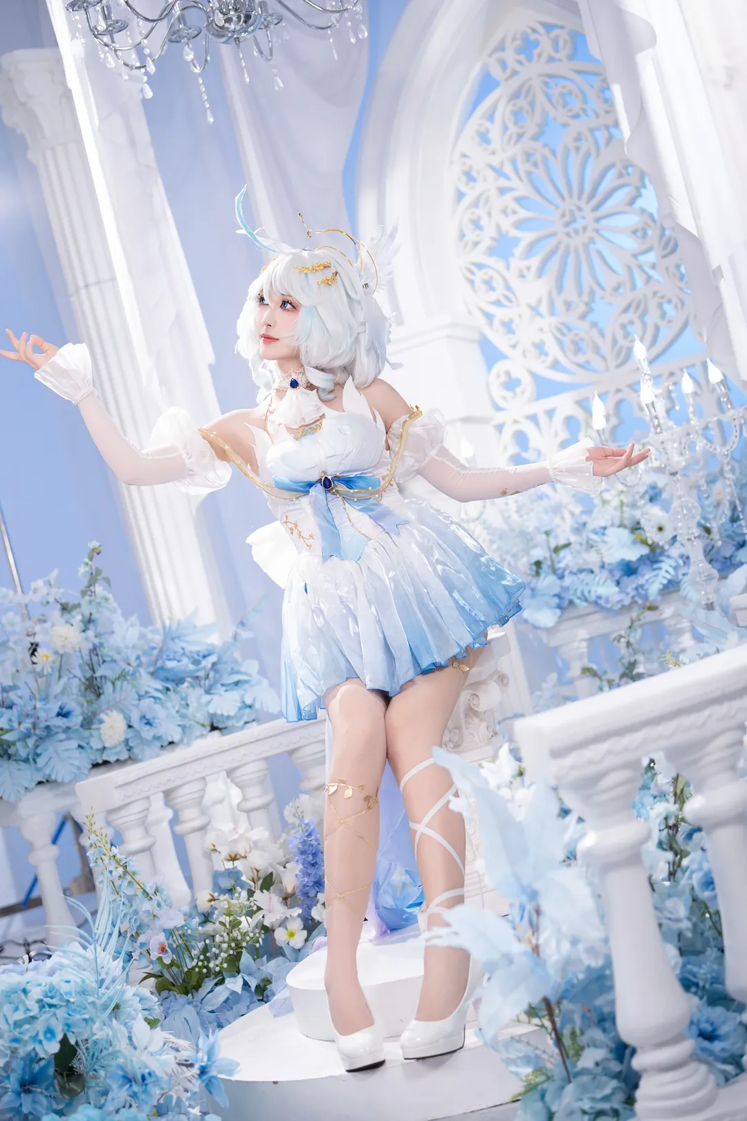 碧蓝航线, 雪女高渐离cos, 清夏乐园大秘境, 丝袜腿饰cosplay, 蓝白梦幻写真 - 第3张