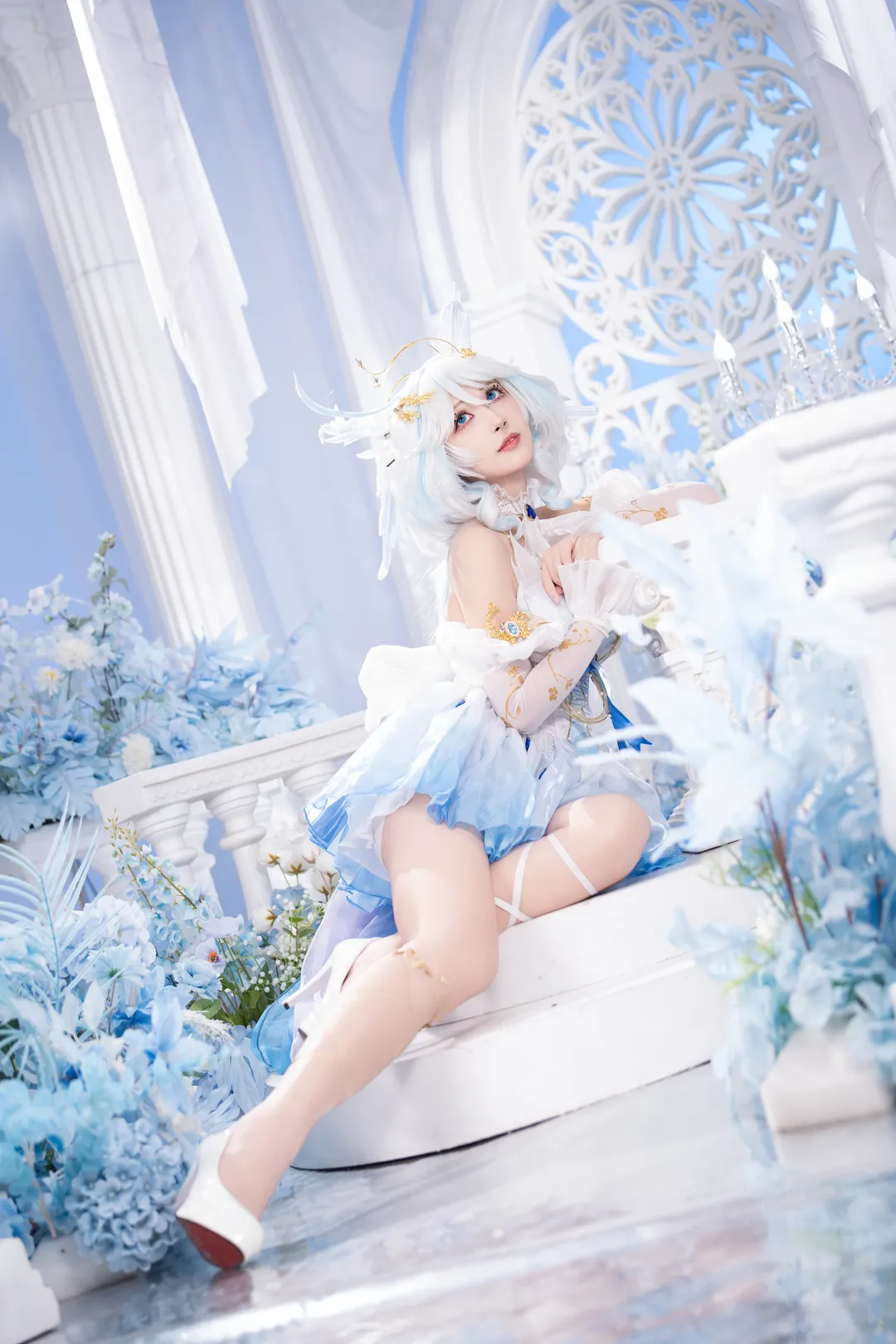 碧蓝航线, 雪女高渐离cos, 清夏乐园大秘境, 丝袜腿饰cosplay, 蓝白梦幻写真 - 第4张