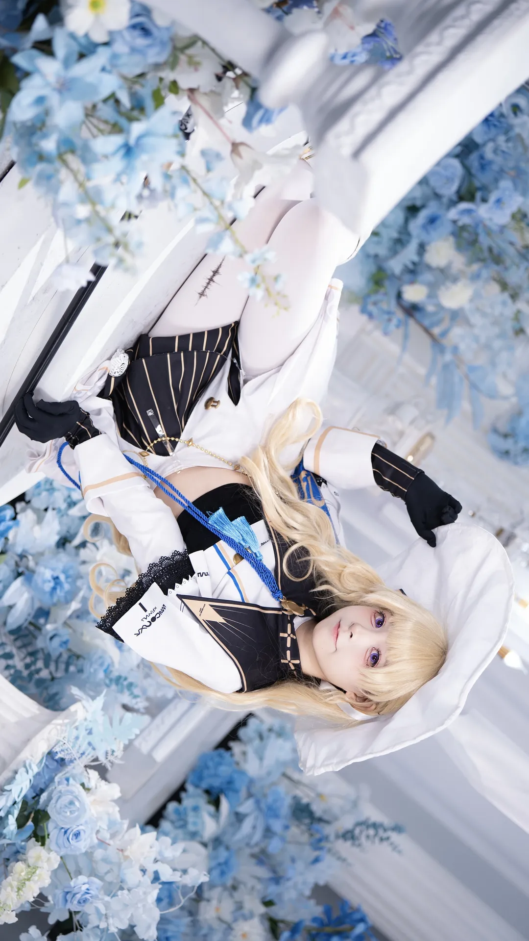 菲比cos, cosplay, 攝影棚拍, 白絲襪, 藍白配