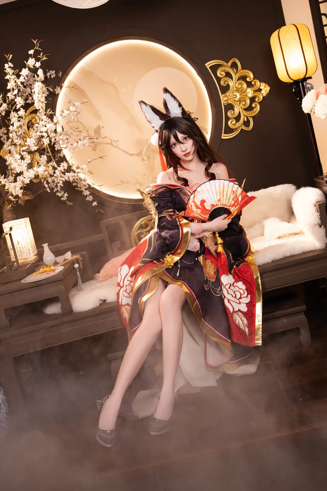 忘归人cos, 古风cosplay, 兽耳娘, 国风写真, 折扇 - 第1张