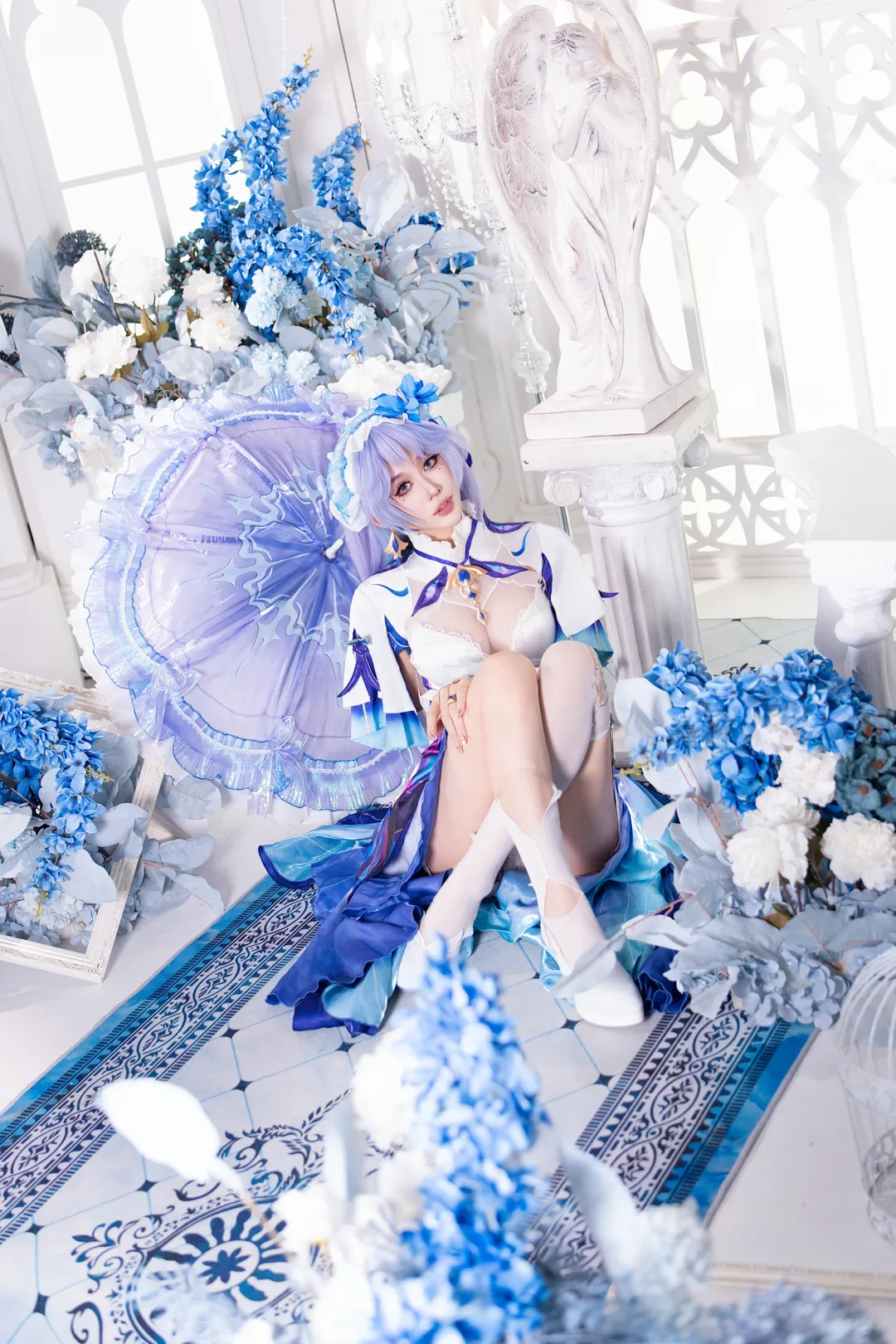 cosplay, 女仆装, 蓝白色系, 白色丝袜, 可爱男cos - 第1张