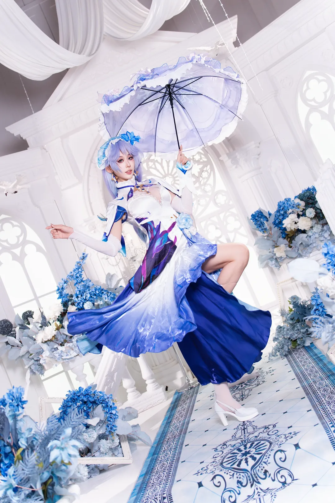 cosplay, 女仆装, 蓝白色系, 白色丝袜, 可爱男cos - 第4张