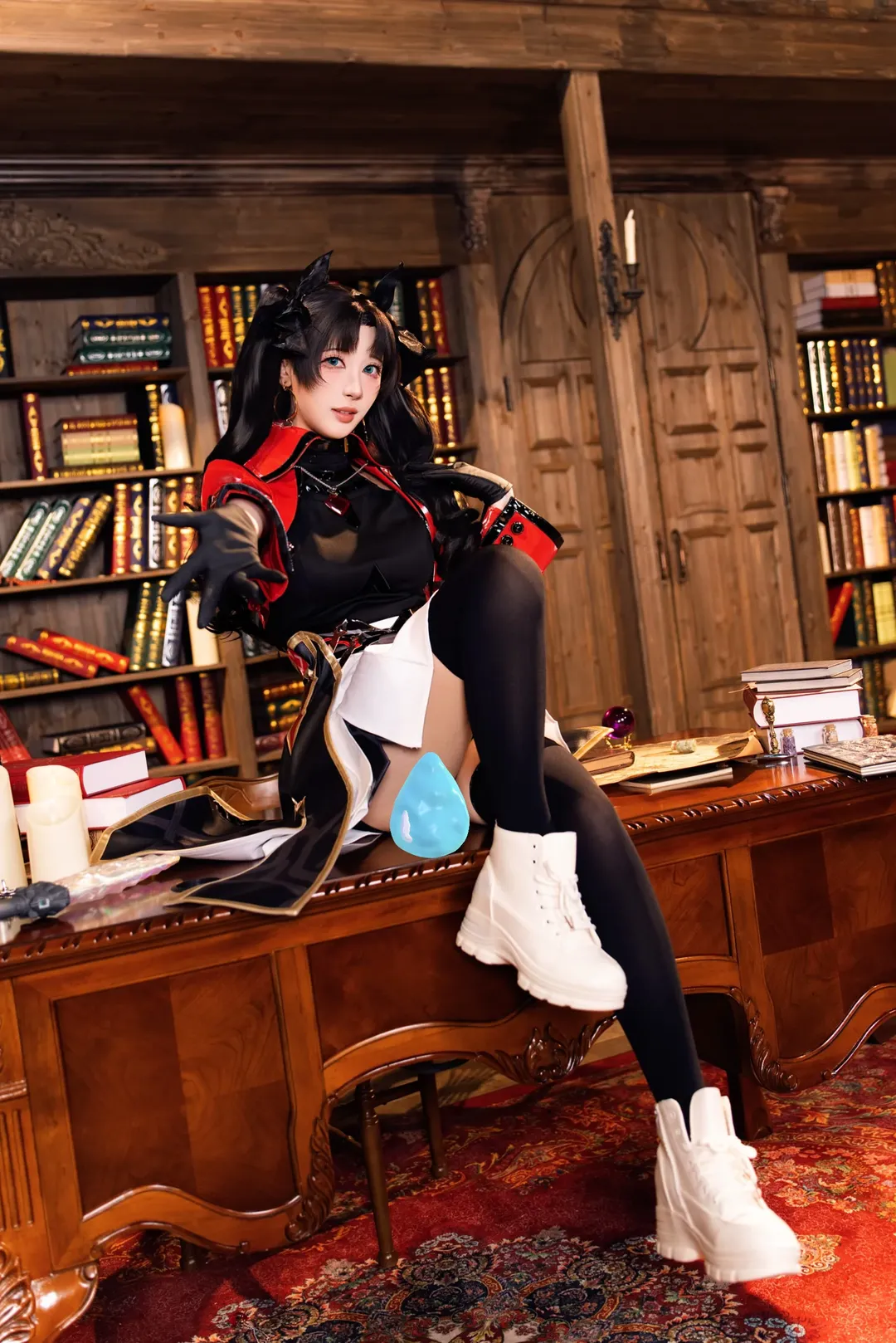 二次元cosplay, 远坂凛cos, 复古风cos, 摄影写真, 黑丝穿搭cos - 第1张