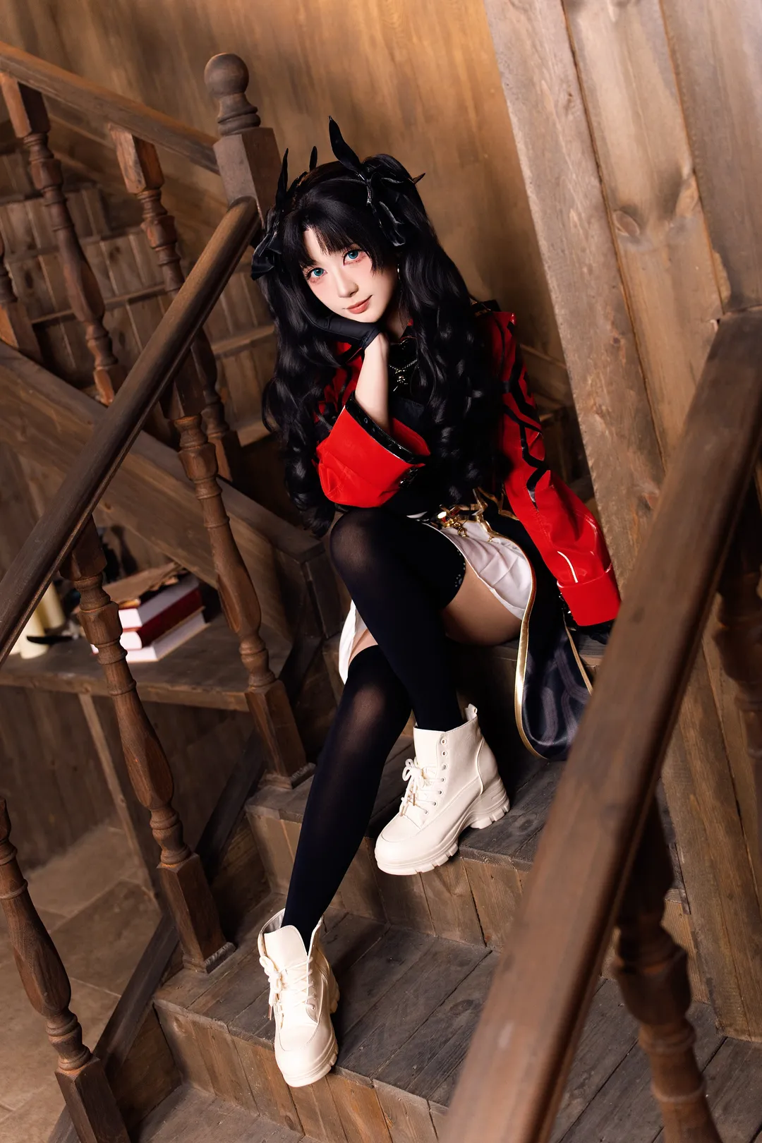 二次元cosplay, 远坂凛cos, 复古风cos, 摄影写真, 黑丝穿搭cos