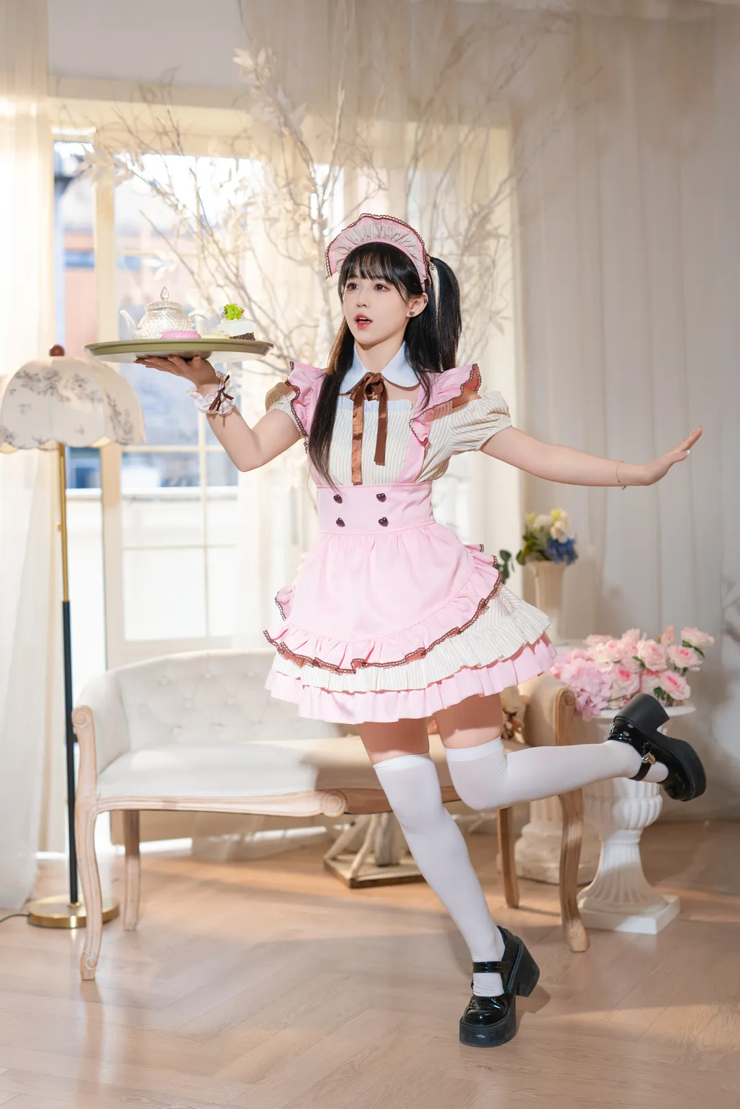cosplay, 少女写真, 女仆装, 白丝穿搭, 室内人像