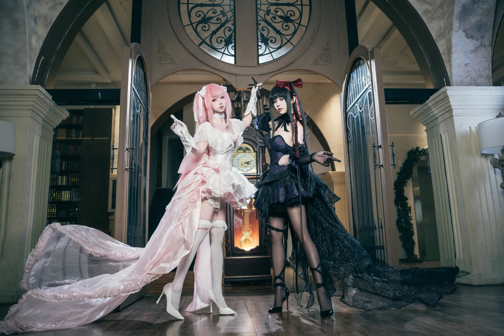 鹿目圆cos, 魔法少女小圆, 丝袜穿搭, 双人cosplay, 晓美焰cos