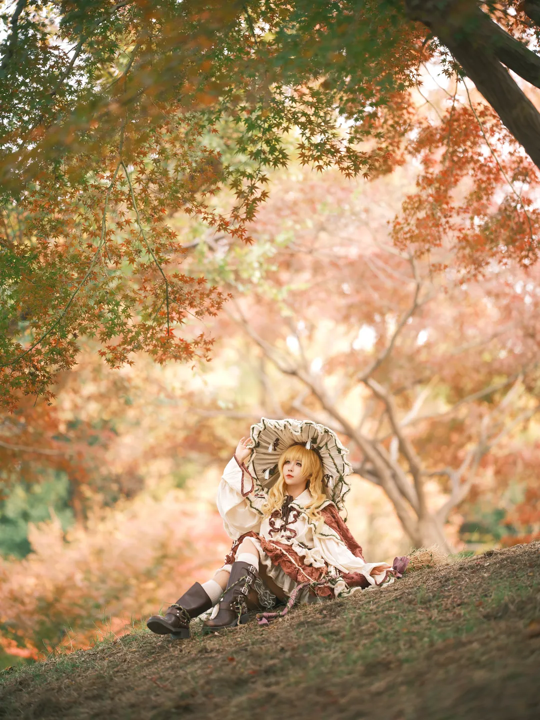 东方Project, 雾雨魔理沙cos, cosplay摄影, 秋日外景, 白丝长筒袜 - 第4张