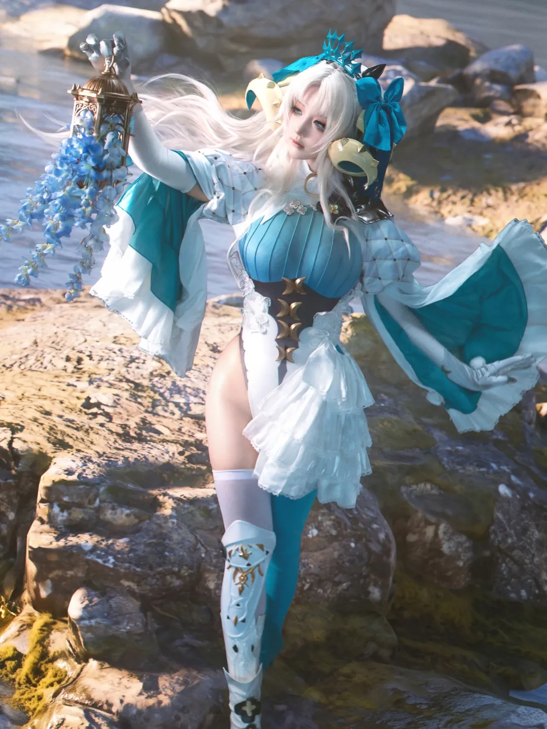 2次元少女, Fate/Grand Order, 白ニーソコーデ, 屋外コスプレ撮影, スペース・エレシュキガル コスプレ - 1枚目