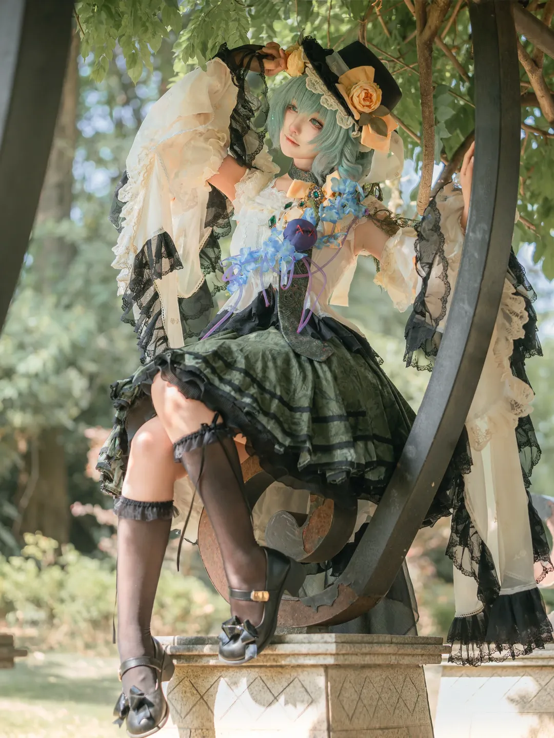 东方project, 户外cosplay, 古明地恋cos, 角色扮演穿搭, 黑丝洛丽塔