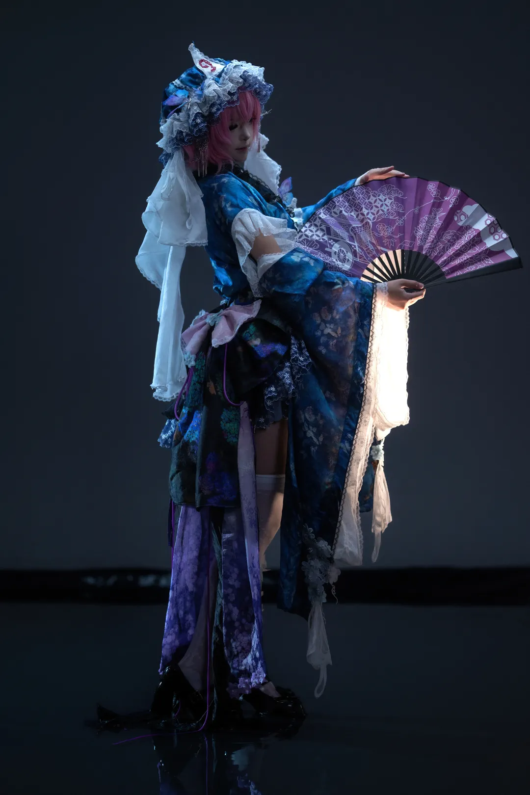 东方project, 西行寺幽幽子cos, 暗调摄影, 白丝穿搭, 和风cosplay