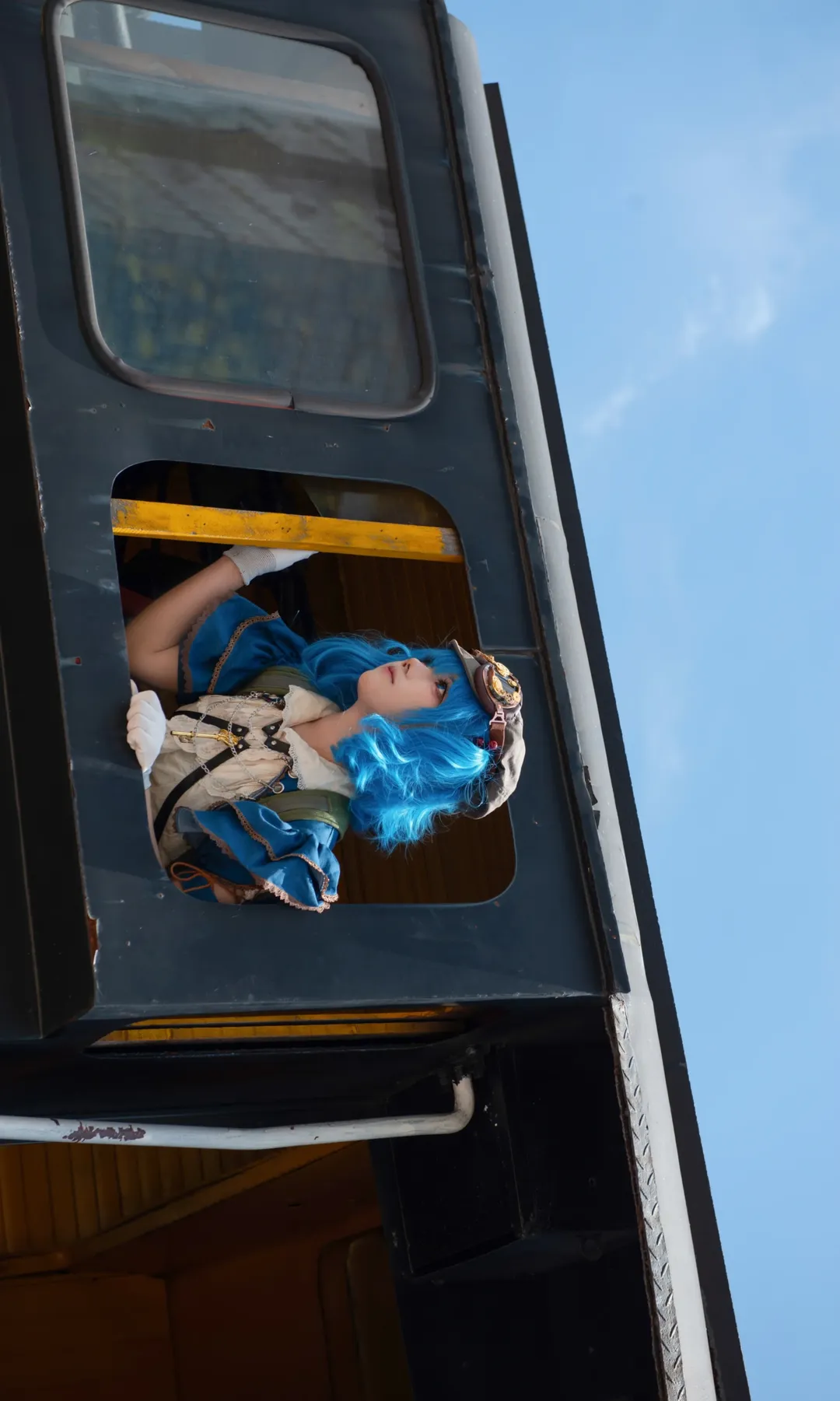 Touhou Project, Kawashiro Nitori cosplay, On-location shooting, Cosplay photography, Retro motorcycle