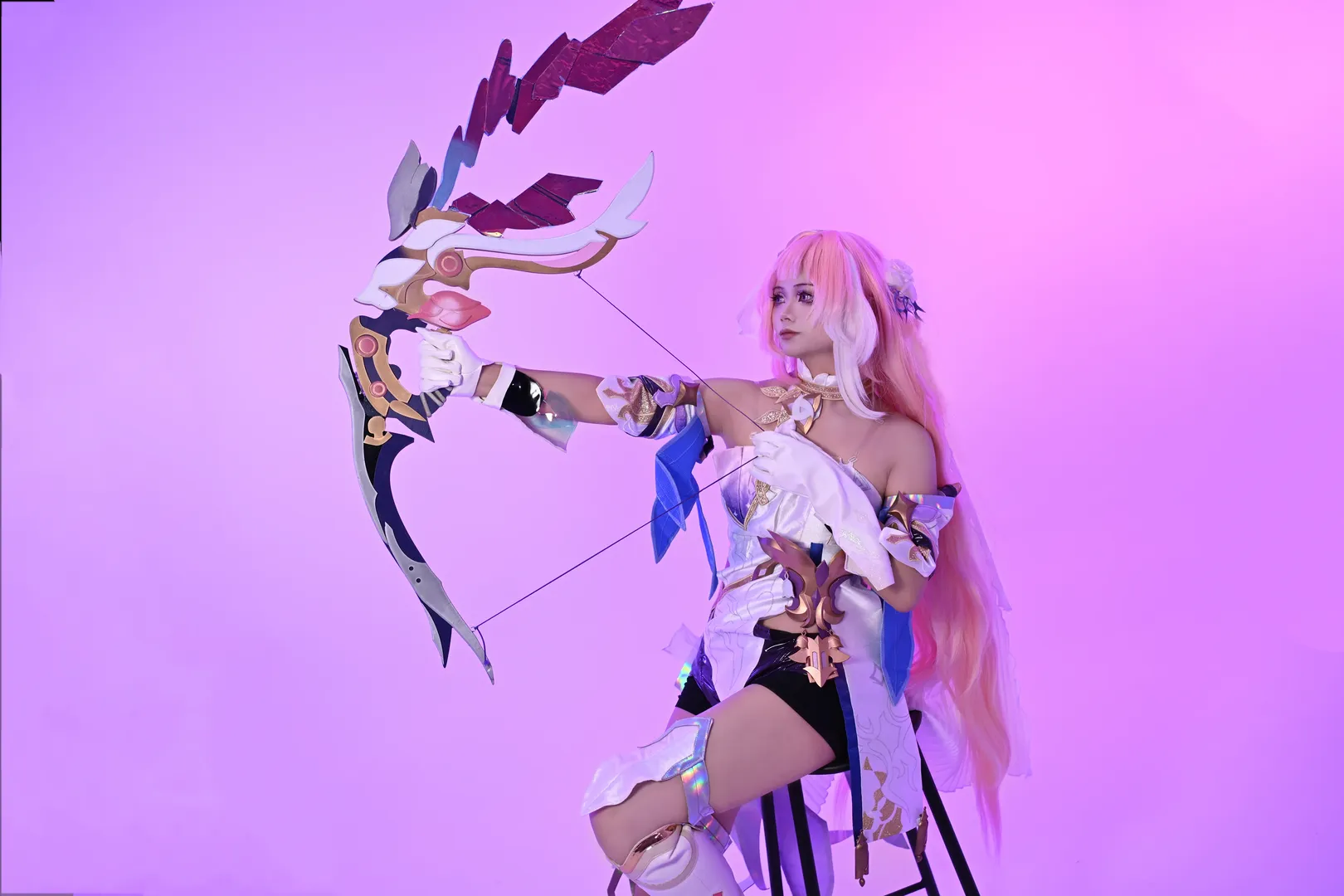 爱莉希雅cos, 粉色长发, 人之律者, cosplay摄影, 二次元弓箭手 - 第4张